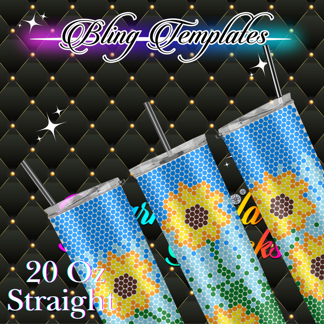 #036 Ombre Sunflower Bling Tumbler Template - 5mm/50 stones per row