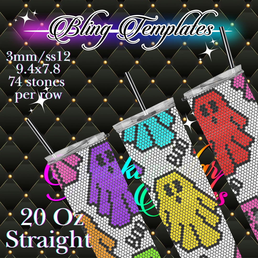 #679 Colorful Ghost Bling Tumbler Template - 3mm/74 stones per row