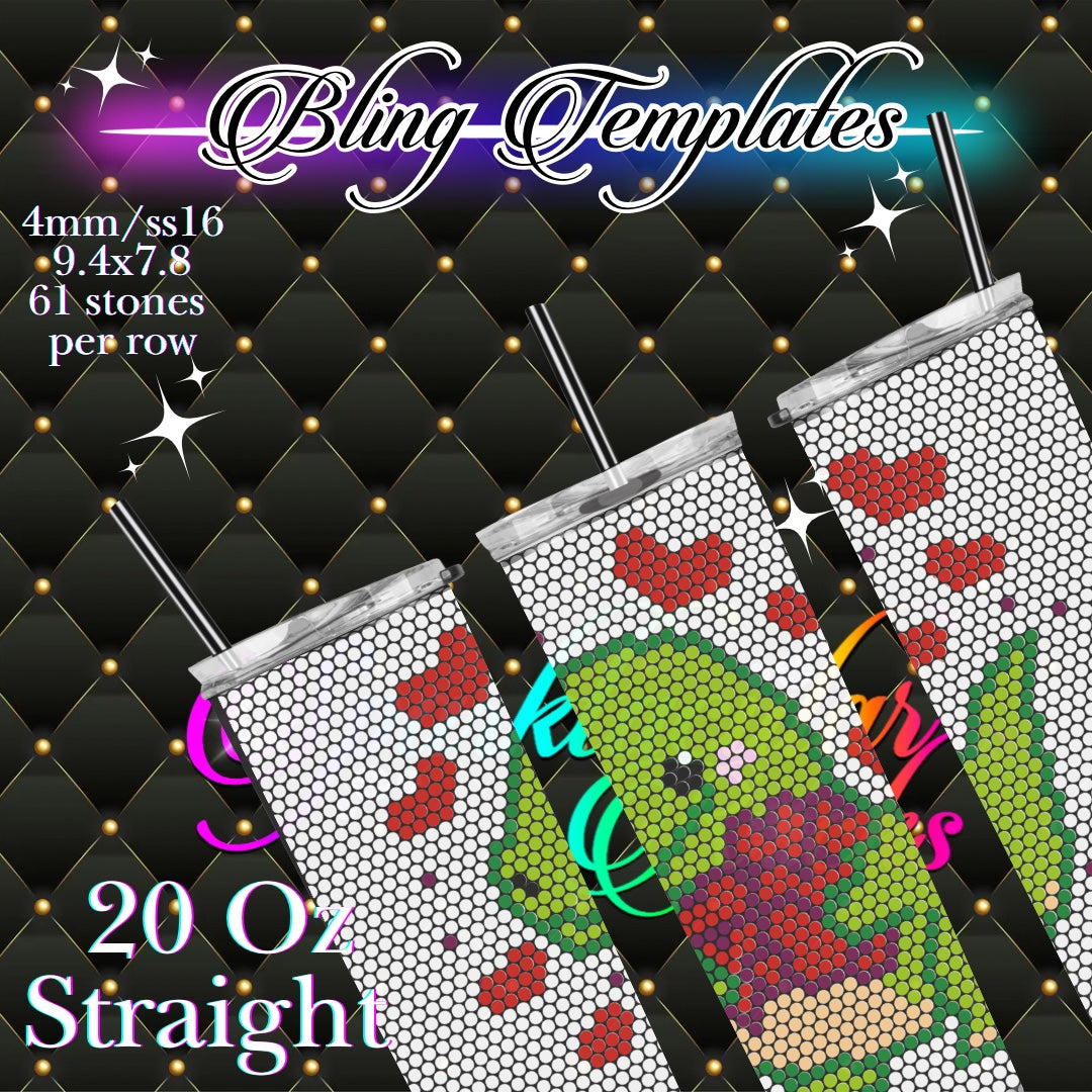 #775 Sweet Dino Bling Tumbler Template - 4mm/61 stones per row