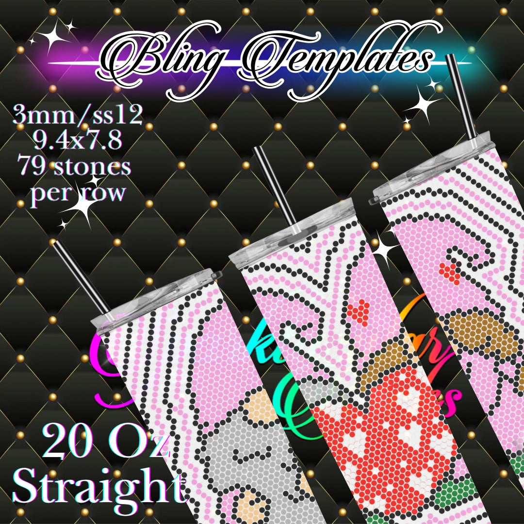#777 Vday Gnomes Stripes Tumbler Template - 3mm/74 stones per row