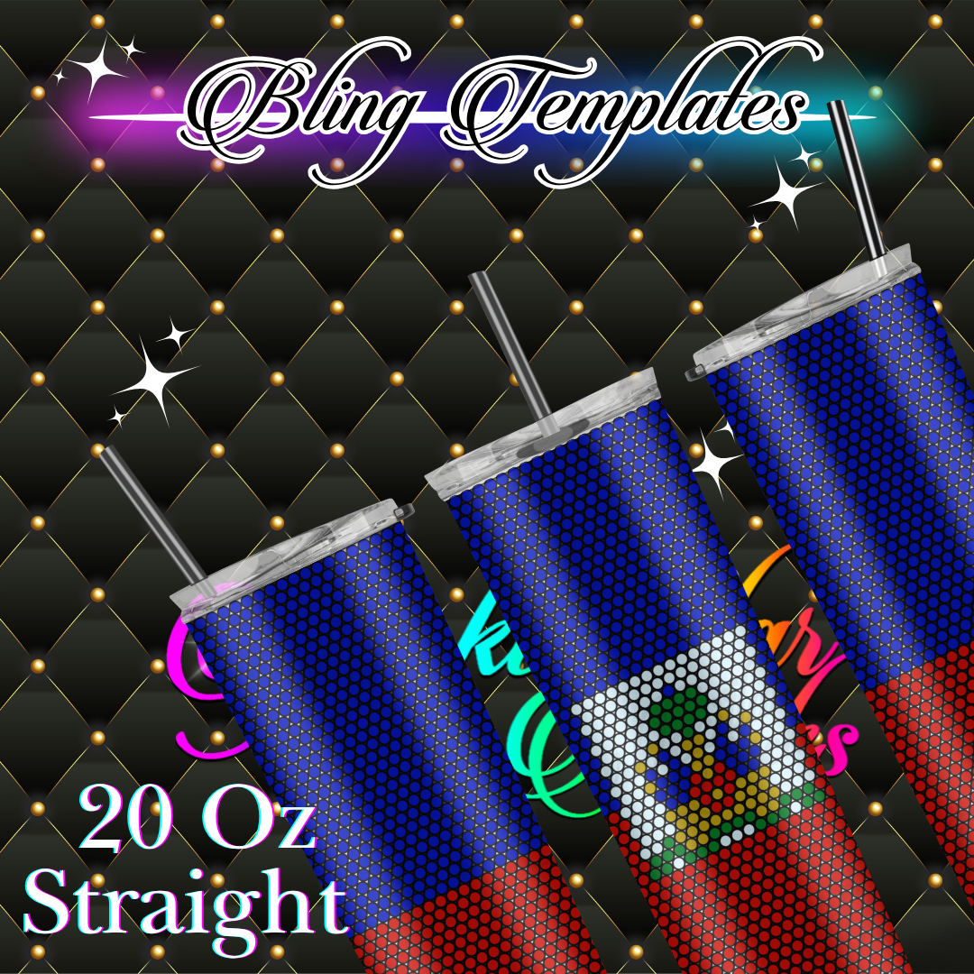 #794 Haiti Flag Bling Tumbler Template - 4mm/61 stones per row