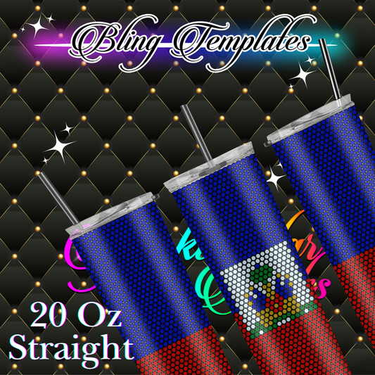#794 Haiti Flag Bling Tumbler Template - 4mm/61 stones per row