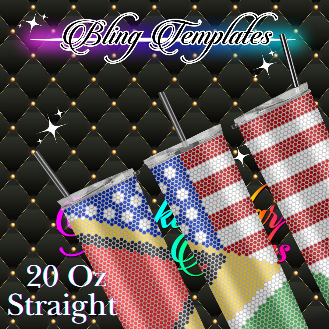 #058 Guyana American Flag Bling Tumbler Template - 4mm/62 stones per row