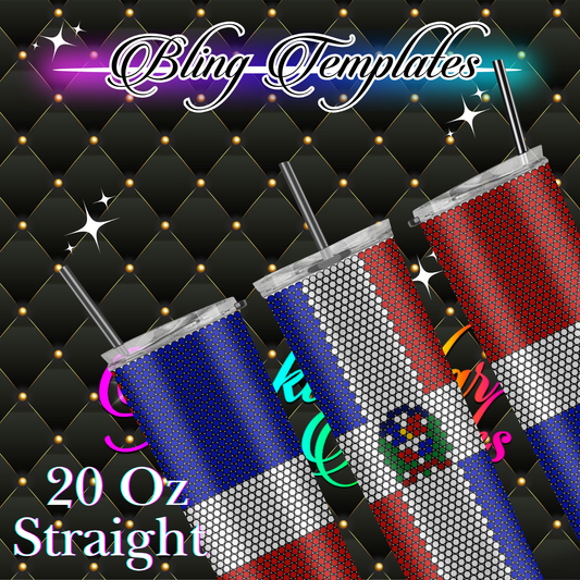 #799 Dominican Flag  Bling Tumbler Template - 4mm/61 stones per row