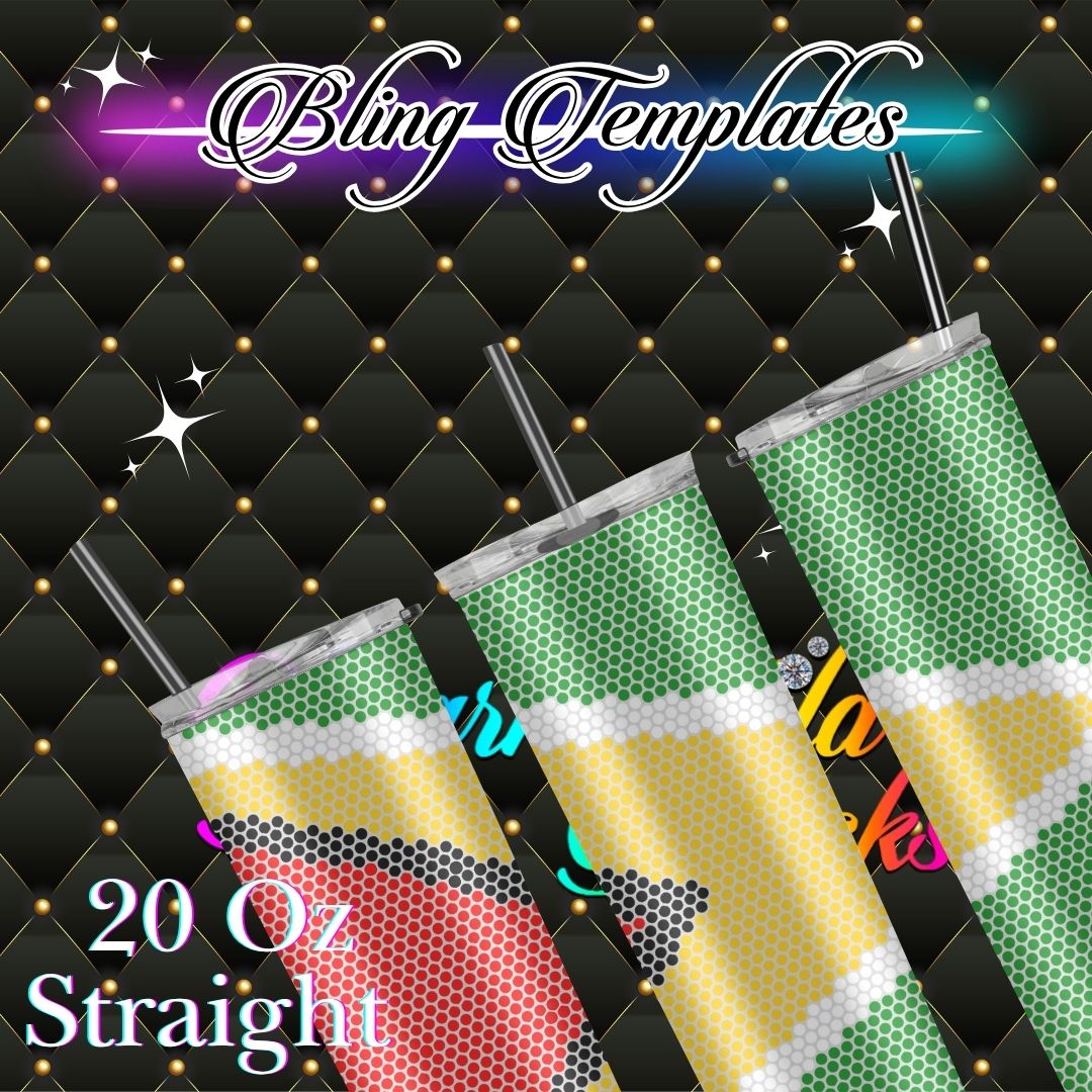 #088 Guyana Flag Bling Tumbler Template - 4mm/62 stones per row