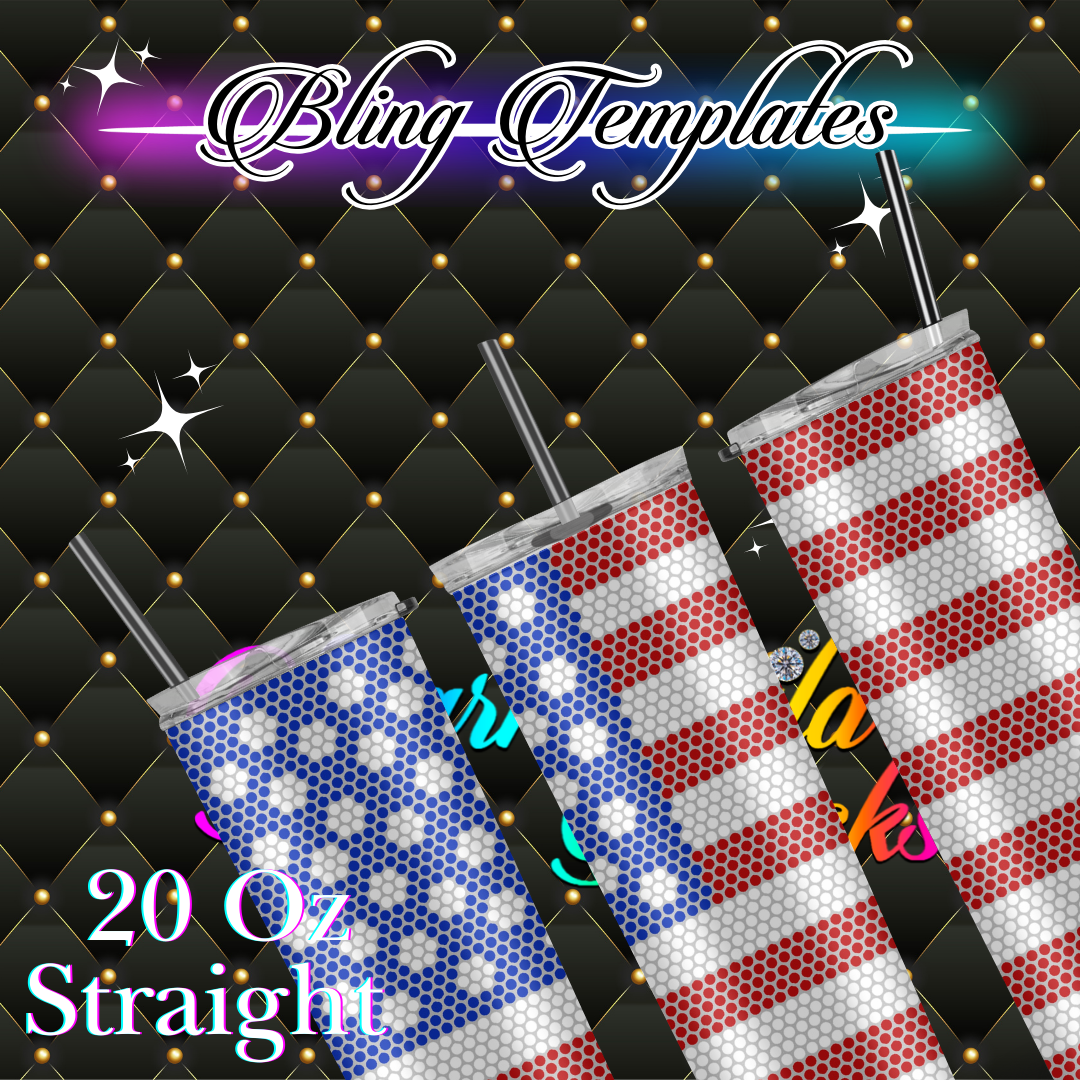 #049 American Flag  Bling Tumbler Template - 4mm/62 stones per row