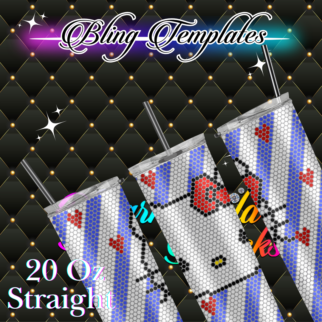 #046 Hi kitty love stripes  Bling Tumbler Template - 4mm/62 stones per row
