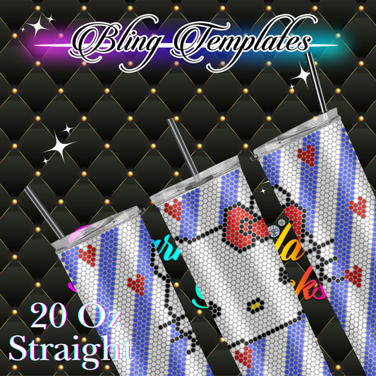 #046 Hi kitty love stripes  Bling Tumbler Template - 4mm/62 stones per row