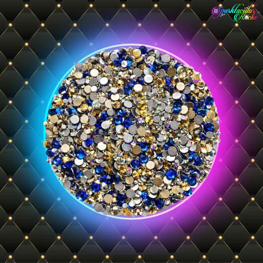 Blue Gold Crystal AB Glass Rhinestones Mix
