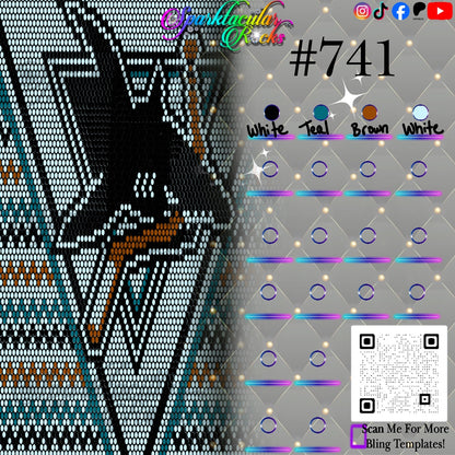 #741 Sharks Bling Tumbler Template - 3mm/74 stones per row