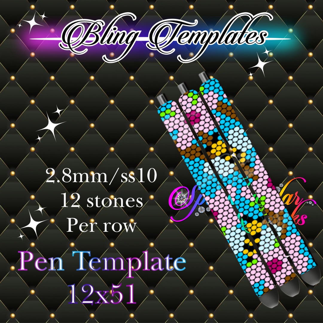 #760 B is for bees on blossoms Bling Pen Template - 2.8mm/ss20 /12 stones per row