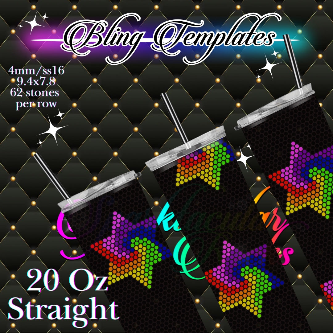 #635 Neon Stars  Bling Tumbler Template - 4mm/62 stones per row