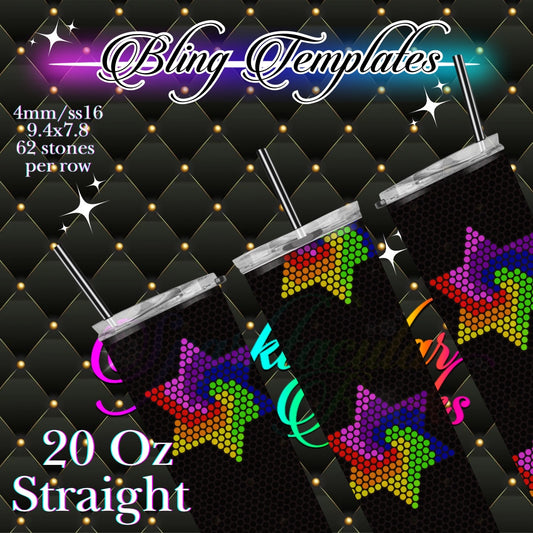 #635 Neon Stars  Bling Tumbler Template - 4mm/62 stones per row