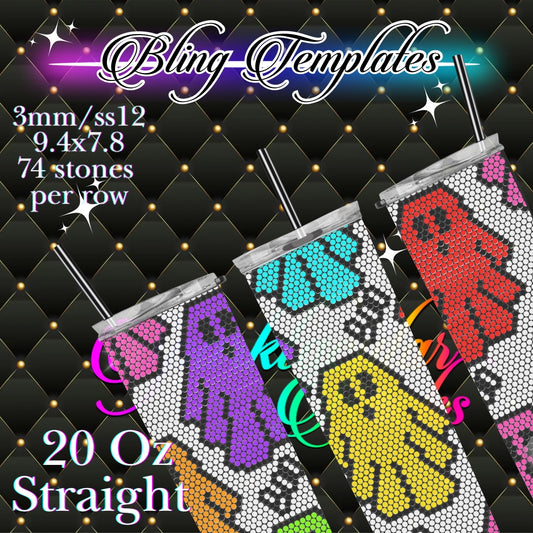 #679 Colorful Ghost Bling Tumbler Template - 3mm/74 stones per row
