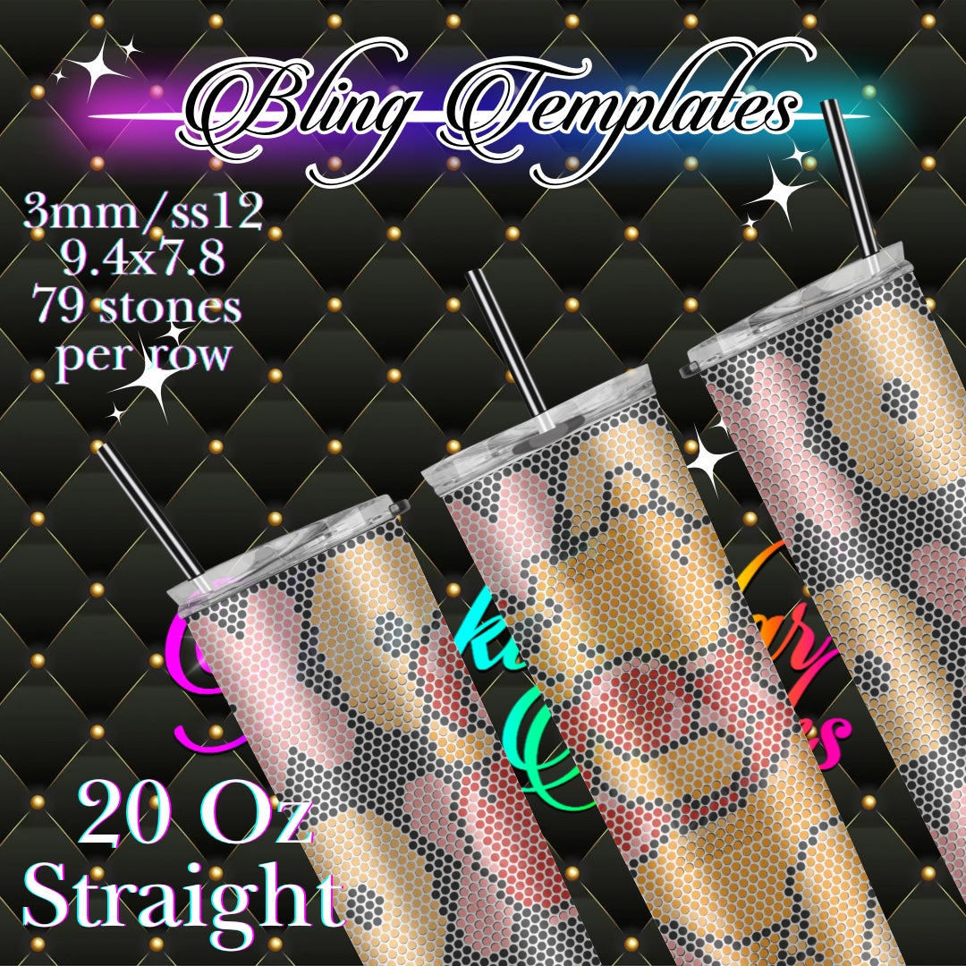 #749 xoxo Winnie  Bling Tumbler Template - 3mm/74 stones per row