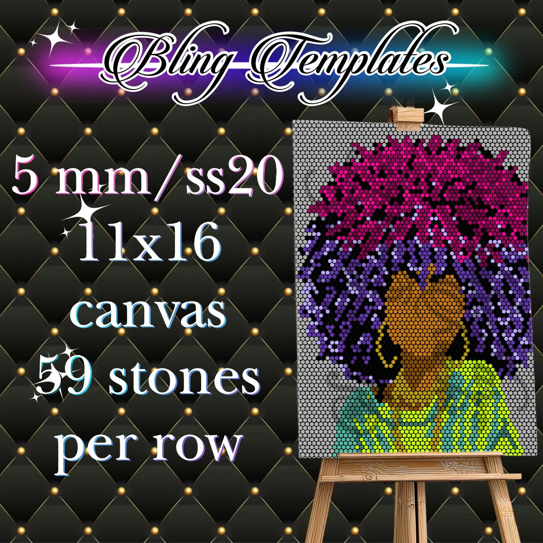 #752 Big Hair Beauty Bling 11x16 Canvas Template - 5mm/59 stones per row