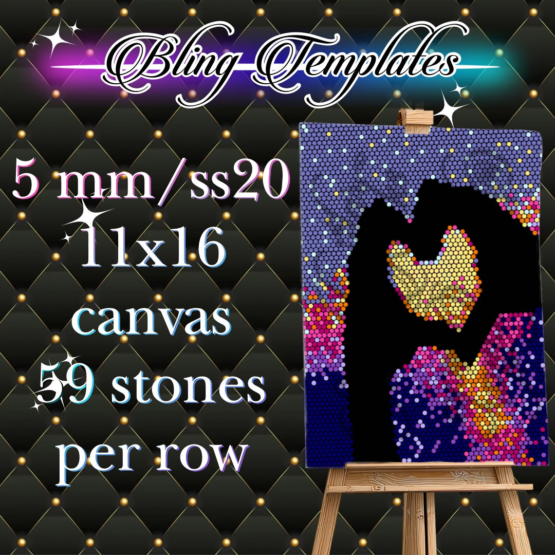 #753 ILY Bling 11x16 Canvas Template - 5mm/59 stones per row