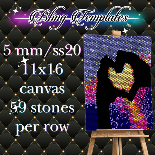 #753 ILY Bling 11x16 Canvas Template - 5mm/59 stones per row