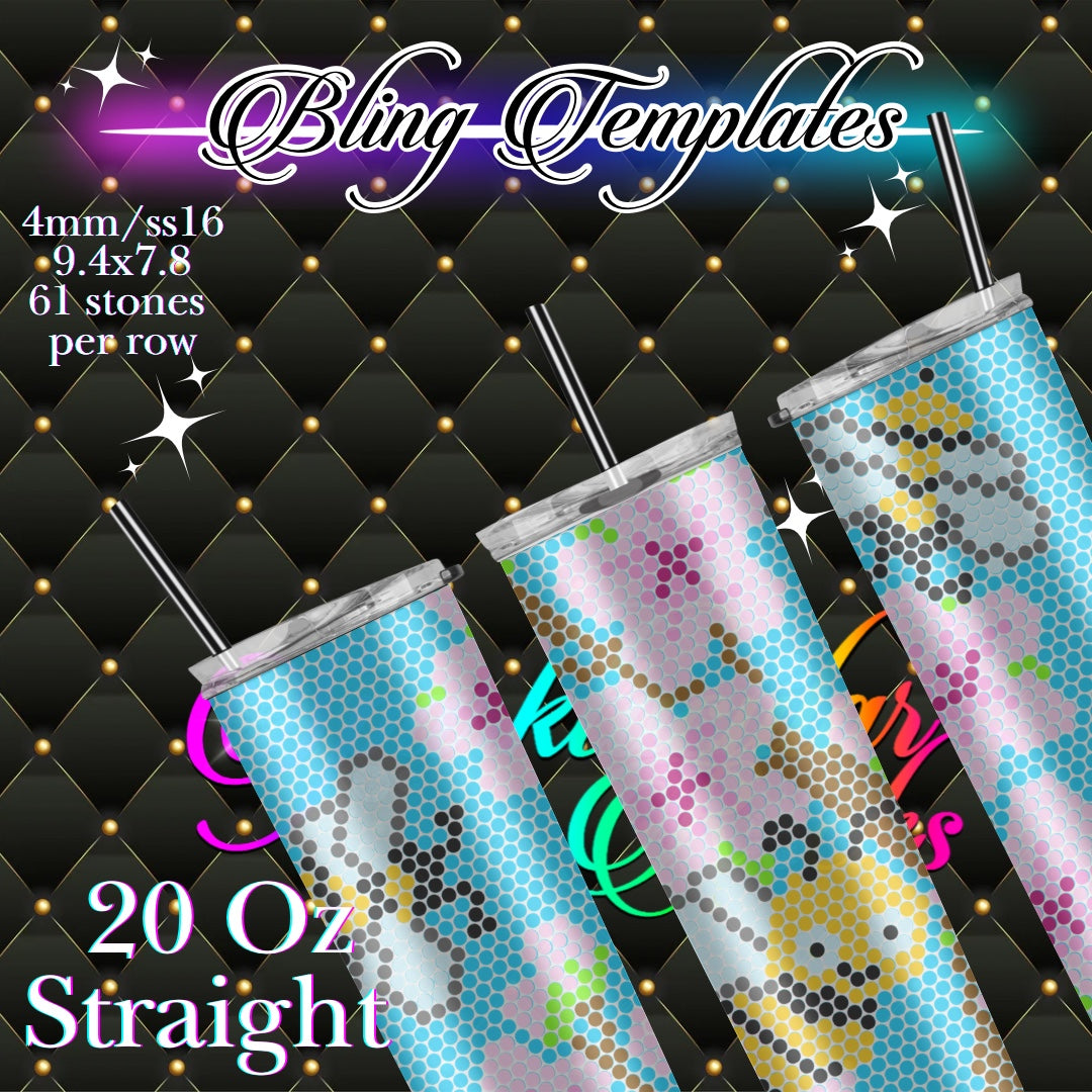#759 B is for bees on blossoms Bling Tumbler Template - 4mm/61 stones per row