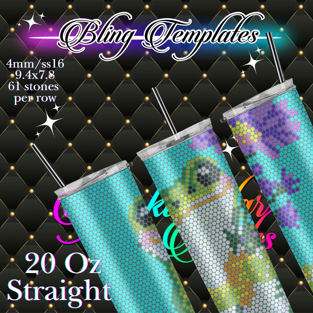 #772 F is for frog and flowers  Bling Tumbler Template - 4mm/61 stones per row