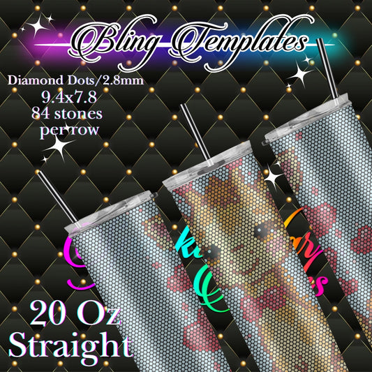 #773 G is for Giraffe Bling Tumbler Template - 2.8mm diamond dots /84 stones per row
