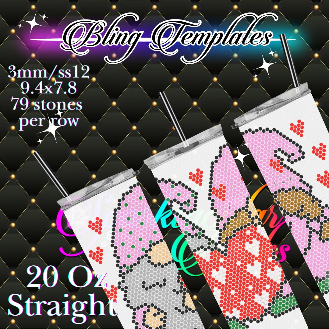 #776 Vday Gnomes  Tumbler Template - 3mm/74 stones per row