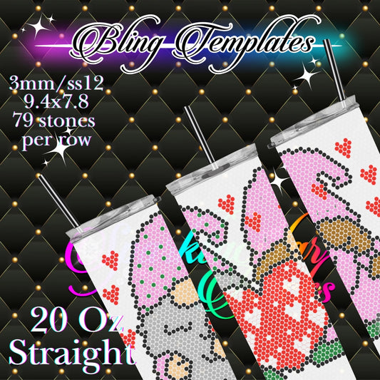 #776 Vday Gnomes  Tumbler Template - 3mm/74 stones per row