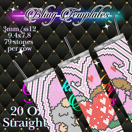 #777 Vday Gnomes Stripes Tumbler Template - 3mm/74 stones per row